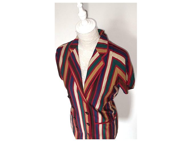 90er Jahre Jean Paul Gaultier Jacke (oder Pullover) mit bunten Streifen Braun Rot Blau Mehrfarben Beige Grün Bordeaux Gelb Dunkelblau - Ansicht 4