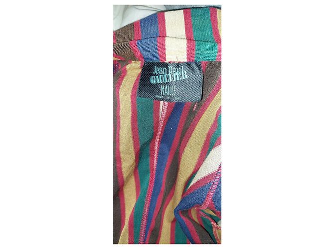 90er Jahre Jean Paul Gaultier Jacke (oder Pullover) mit bunten Streifen Braun Rot Blau Mehrfarben Beige Grün Bordeaux Gelb Dunkelblau - Ansicht 5