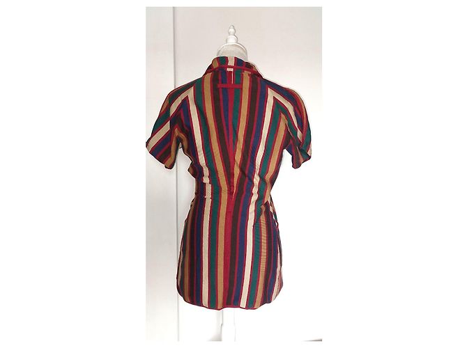 90er Jahre Jean Paul Gaultier Jacke (oder Pullover) mit bunten Streifen Braun Rot Blau Mehrfarben Beige Grün Bordeaux Gelb Dunkelblau - Ansicht 6