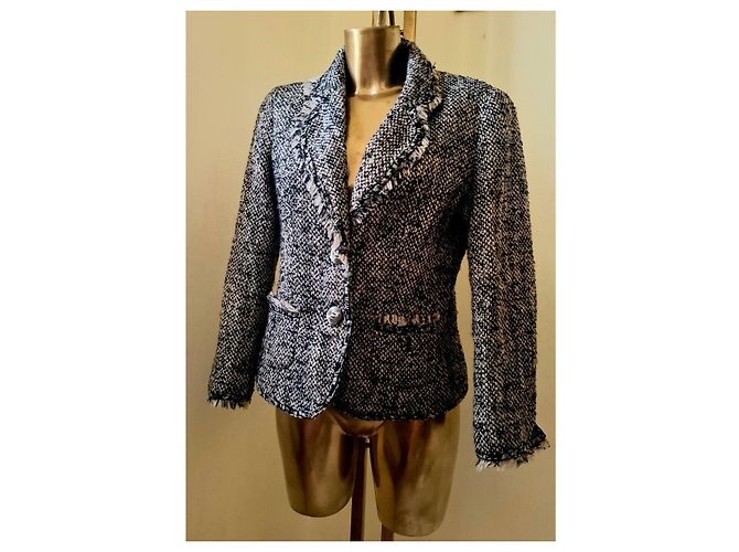 Luisa Spagnoli Tweed-Wolljacke Schwarz Weiß - Ansicht 10