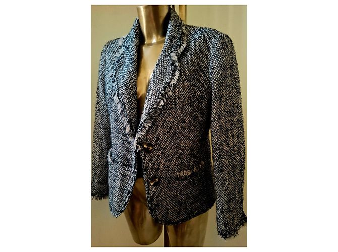 Luisa Spagnoli Tweed-Wolljacke Schwarz Weiß - Ansicht 11
