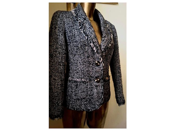 Luisa Spagnoli Tweed-Wolljacke Schwarz Weiß - Ansicht 13