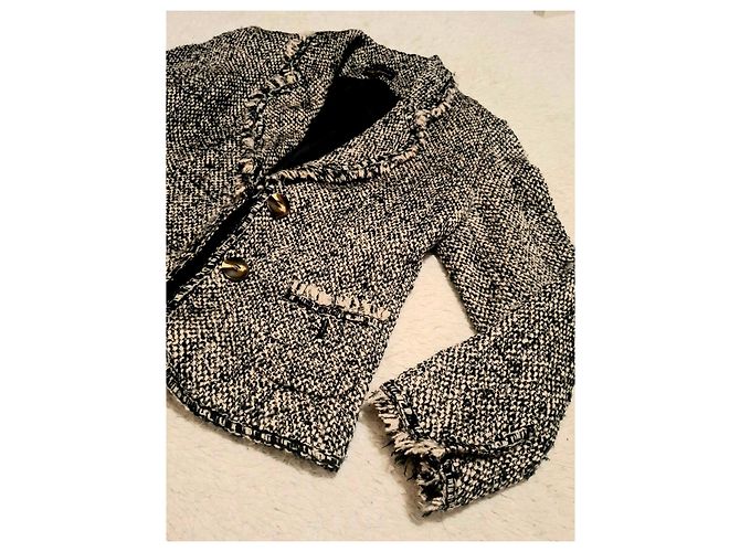 Luisa Spagnoli Tweed-Wolljacke Schwarz Weiß - Ansicht 14