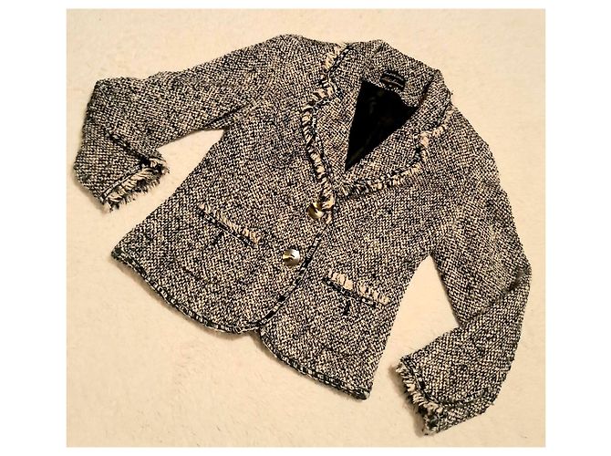 Luisa Spagnoli Tweed-Wolljacke Schwarz Weiß - Ansicht 15