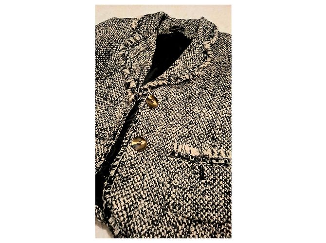 Luisa Spagnoli Tweed-Wolljacke Schwarz Weiß - Ansicht 16
