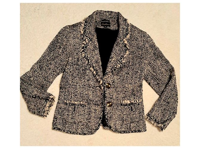 Luisa Spagnoli Tweed-Wolljacke Schwarz Weiß - Ansicht 2