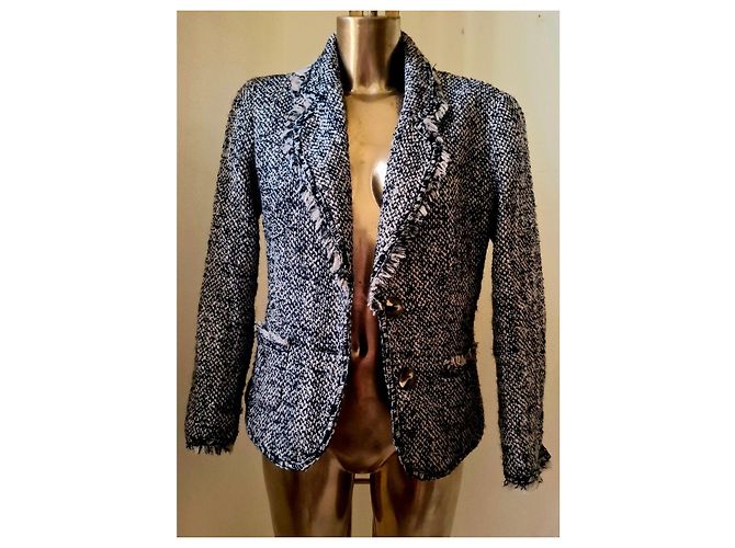 Luisa Spagnoli Tweed-Wolljacke Schwarz Weiß - Ansicht 8