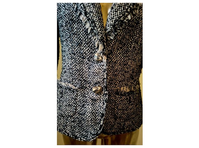 Luisa Spagnoli Tweed-Wolljacke Schwarz Weiß - Ansicht 9