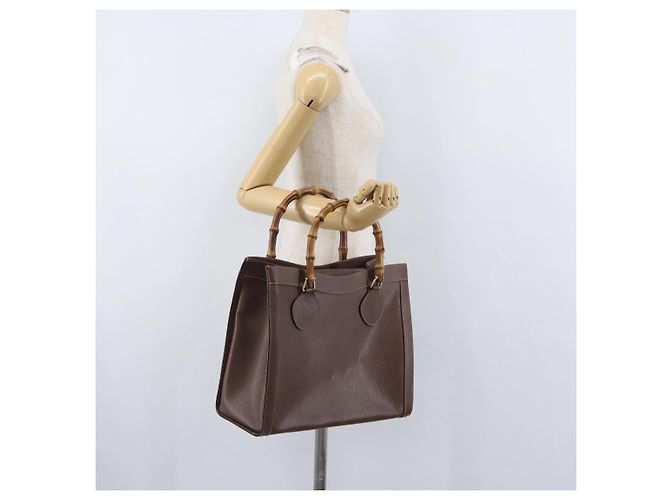 Borsa a mano in pelle beige oro GUCCI Bamboo 002 1186 0260 Auth ep13559 D'oro - vista 24