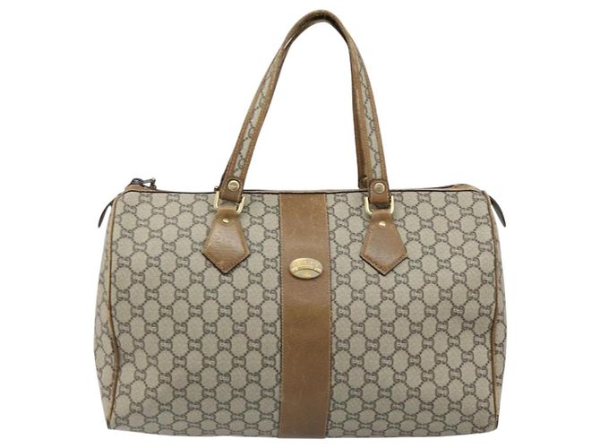 Borsa a Mano GUCCI GG Plus Supreme PVC Beige Oro Auth ep13270 D'oro - vista 13