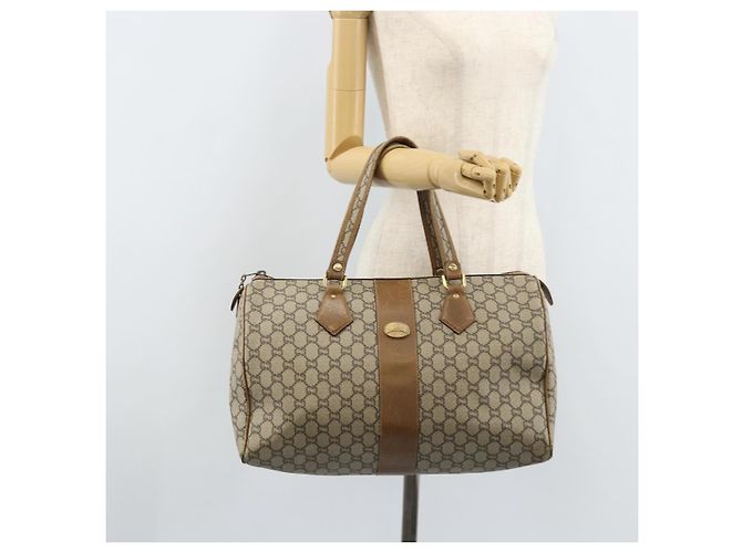 Borsa a Mano GUCCI GG Plus Supreme PVC Beige Oro Auth ep13270 D'oro - vista 22