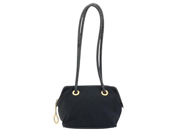 Céline Borsa a Spalla CELINE Circle in Nylon Pelle Nera Oro Auth 170915 Nero D'oro - vista 13