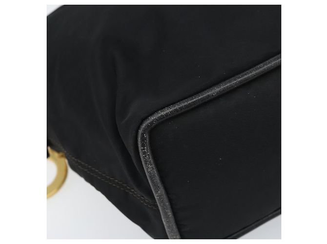 Céline Borsa a Spalla CELINE Circle in Nylon Pelle Nera Oro Auth 170915 Nero D'oro - vista 14