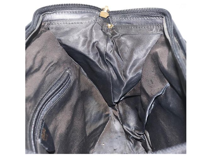 Céline Borsa a Spalla CELINE Circle in Nylon Pelle Nera Oro Auth 170915 Nero D'oro - vista 19