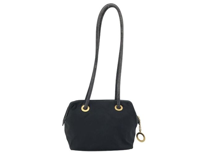 Céline Borsa a Spalla CELINE Circle in Nylon Pelle Nera Oro Auth 170915 Nero D'oro - vista 2