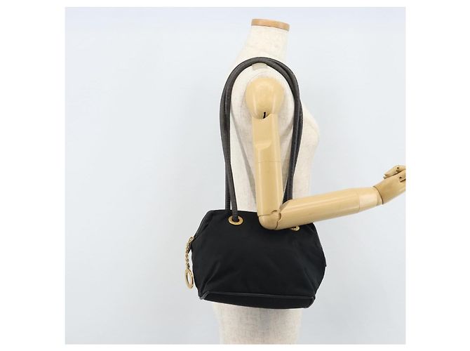 Céline Borsa a Spalla CELINE Circle in Nylon Pelle Nera Oro Auth 170915 Nero D'oro - vista 22