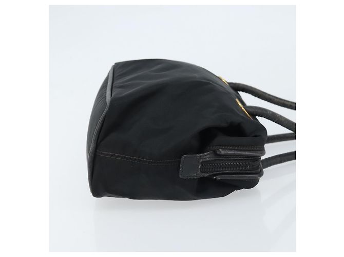 Céline Borsa a Spalla CELINE Circle in Nylon Pelle Nera Oro Auth 170915 Nero D'oro - vista 3