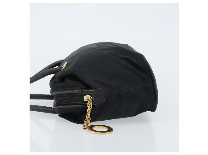 Céline Borsa a Spalla CELINE Circle in Nylon Pelle Nera Oro Auth 170915 Nero D'oro - vista 4