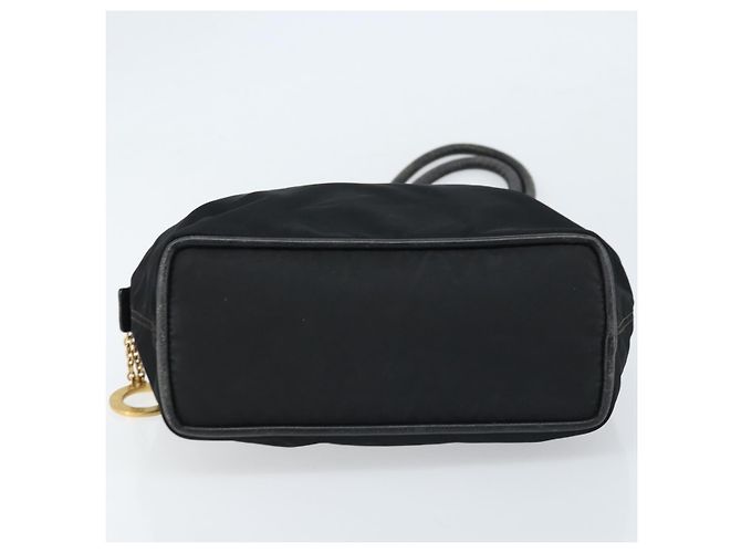 Céline Borsa a Spalla CELINE Circle in Nylon Pelle Nera Oro Auth 170915 Nero D'oro - vista 5