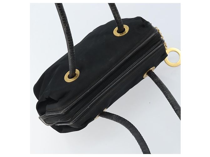 Céline Borsa a Spalla CELINE Circle in Nylon Pelle Nera Oro Auth 170915 Nero D'oro - vista 6