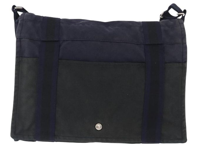 Hermès HERMES Fourre Tout Bassas MM Schultertasche Canvas Marine Silber Auth ti3713 Marineblau - Ansicht 13