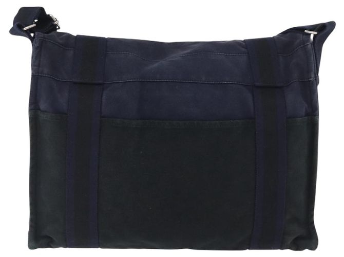 Hermès HERMES Fourre Tout Bassas MM Schultertasche Canvas Marine Silber Auth ti3713 Marineblau - Ansicht 2