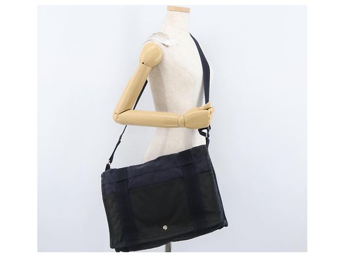 Hermès HERMES Fourre Tout Bassas MM Schultertasche Canvas Marine Silber Auth ti3713 Marineblau - Ansicht 23