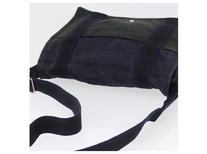 Hermès HERMES Fourre Tout Bassas MM Schultertasche Canvas Marine Silber Auth ti3713 Marineblau - Ansicht 6