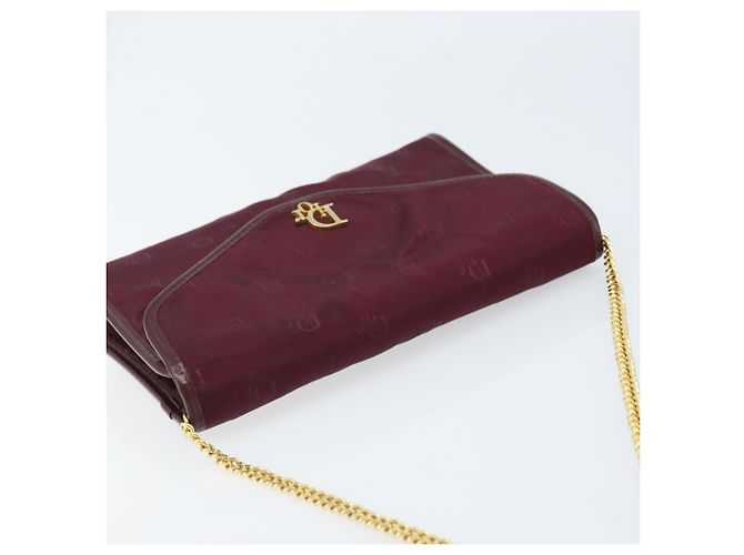 Borsa a Spalla con Catena Christian Dior Nylon Bordeaux Oro Auth ep13566 D'oro Bordò - vista 6