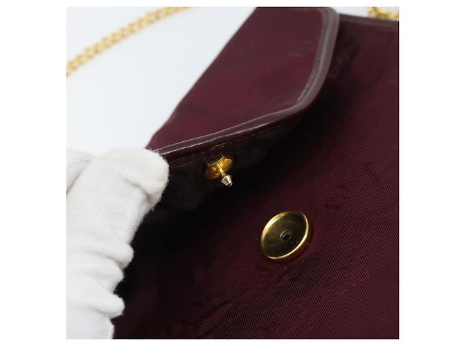 Borsa a Spalla con Catena Christian Dior Nylon Bordeaux Oro Auth ep13566 D'oro Bordò - vista 8