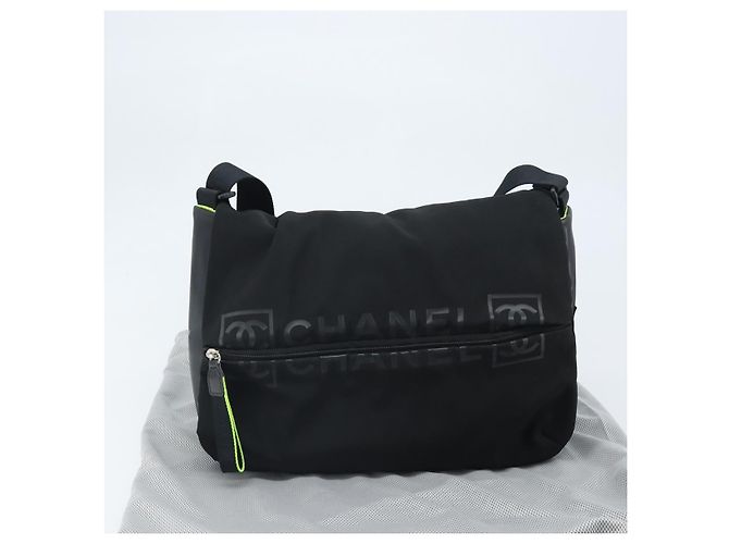 Borsa a spalla CHANEL Sports Line in nylon nero CC Auth BA9965 - vista 12