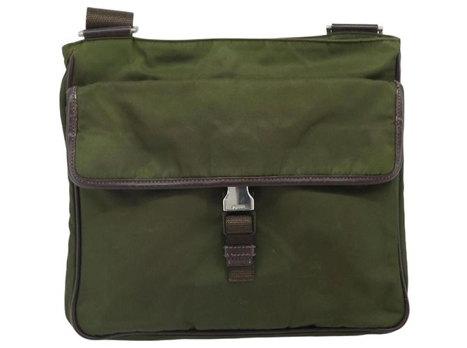 PRADA Schultertasche Nylon Khaki Silber Authentisch 172042 - Ansicht 13