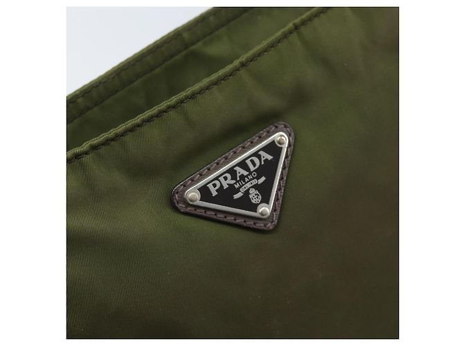 PRADA Schultertasche Nylon Khaki Silber Authentisch 172042 - Ansicht 17