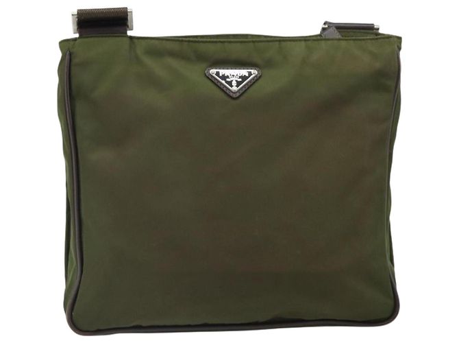 PRADA Schultertasche Nylon Khaki Silber Authentisch 172042 - Ansicht 2