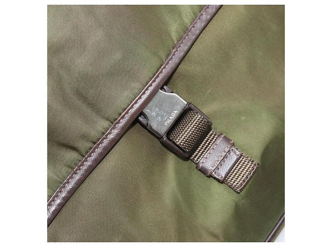 PRADA Schultertasche Nylon Khaki Silber Authentisch 172042 - Ansicht 23