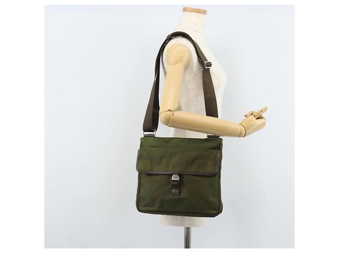 PRADA Schultertasche Nylon Khaki Silber Authentisch 172042 - Ansicht 25