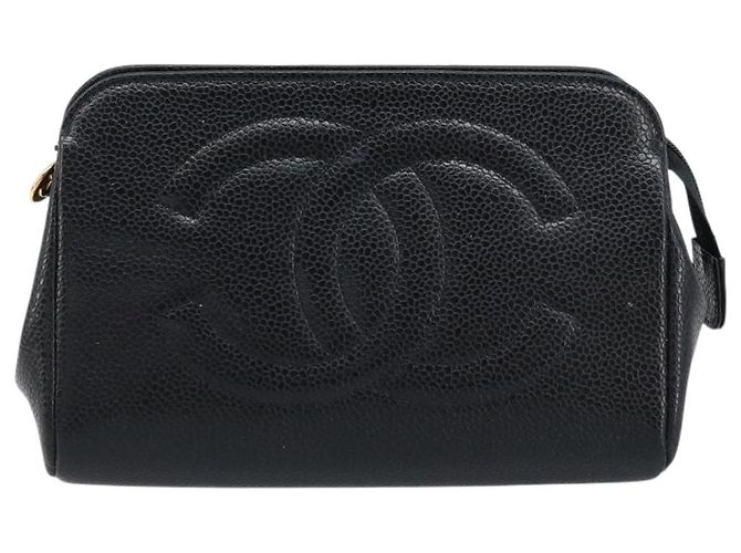Pochette CHANEL in Pelle Caviar Nera Oro CC Auth bs33477 Nero D'oro - vista 13