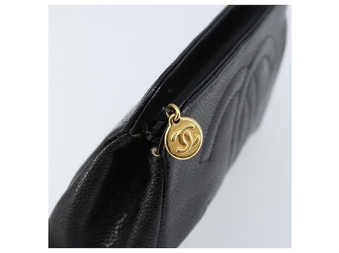 Pochette CHANEL in Pelle Caviar Nera Oro CC Auth bs33477 Nero D'oro - vista 8