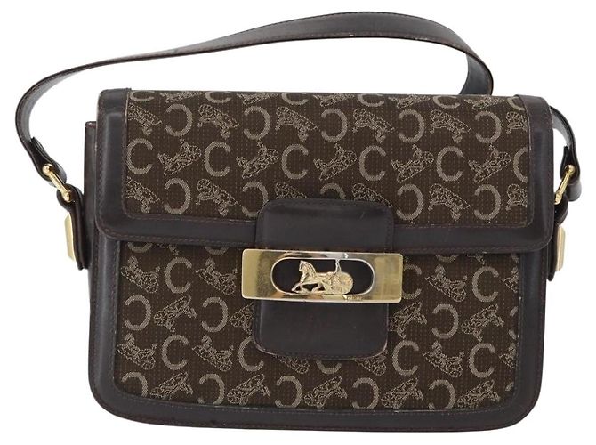 Céline Borsa a Spalla Celine C Sulky in Tela Marrone Oro Auth ep13505 D'oro - vista 13