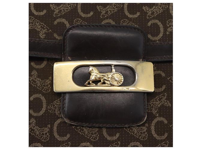 Céline Borsa a Spalla Celine C Sulky in Tela Marrone Oro Auth ep13505 D'oro - vista 18