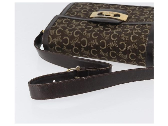 Céline Borsa a Spalla Celine C Sulky in Tela Marrone Oro Auth ep13505 D'oro - vista 7