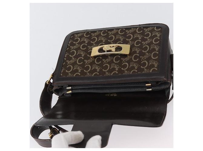 Céline Borsa a Spalla Celine C Sulky in Tela Marrone Oro Auth ep13505 D'oro - vista 9
