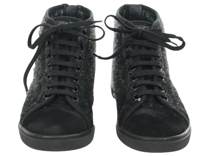 Sneakers Alte LOUIS VUITTON in Lana e Tela Nera LV Auth 158597M Nero - vista 13