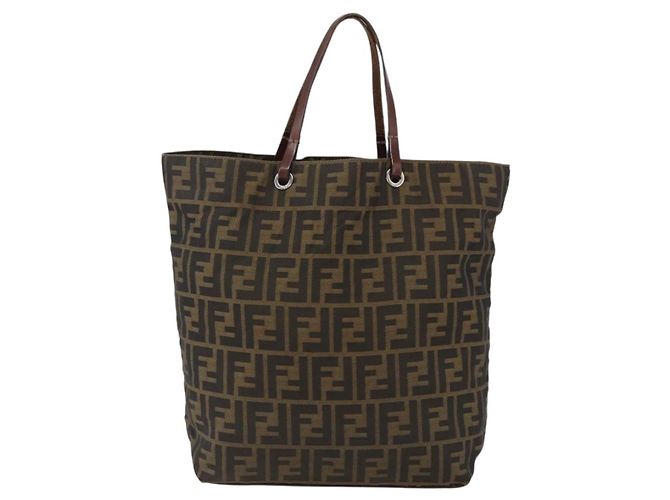 Borsa a mano in tela Zucca FENDI nera e marrone Auth ep13514 Nero - vista 13