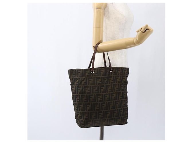 Borsa a mano in tela Zucca FENDI nera e marrone Auth ep13514 Nero - vista 19