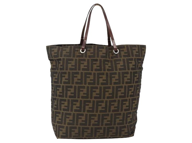 Borsa a mano in tela Zucca FENDI nera e marrone Auth ep13514 Nero - vista 2