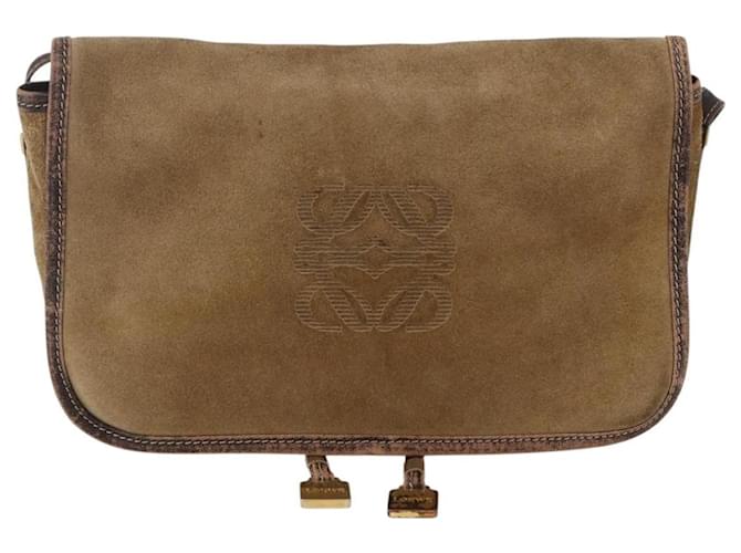 LOEWE Borsa a Spalla Anagramma in Camoscio Marrone Oro Auth 173473 D'oro - vista 13