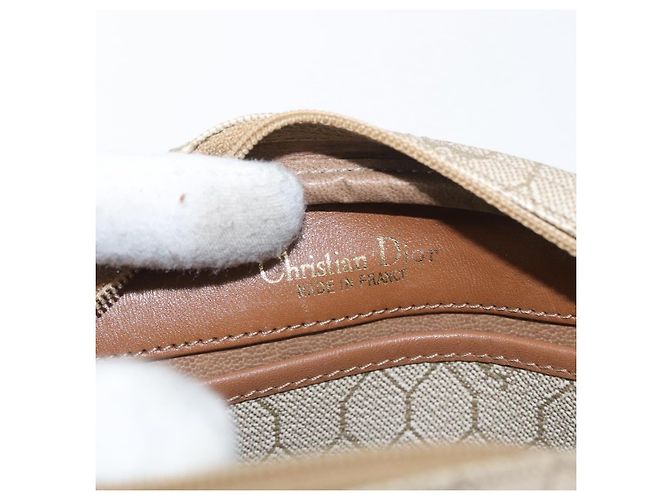 Borsa a spalla in tela a nido d'ape PVC beige oro Christian Dior Auth bs33486 - vista 11