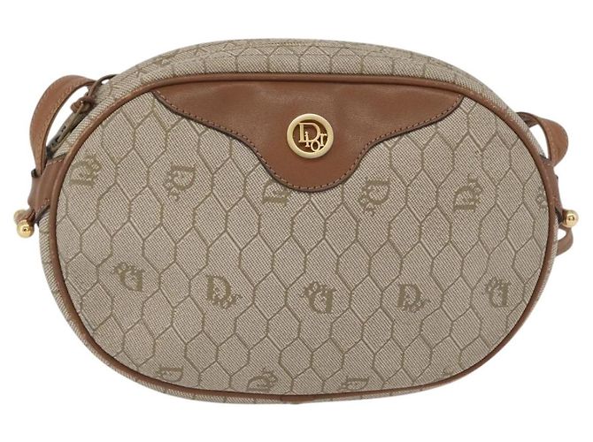 Borsa a spalla in tela a nido d'ape PVC beige oro Christian Dior Auth bs33486 - vista 13