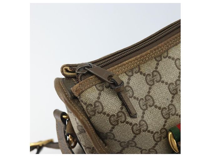 Borsa tote Gucci GG Supreme Web Sherry Line in PVC beige e oro 41 02 039 Auth 171911 D'oro - vista 10